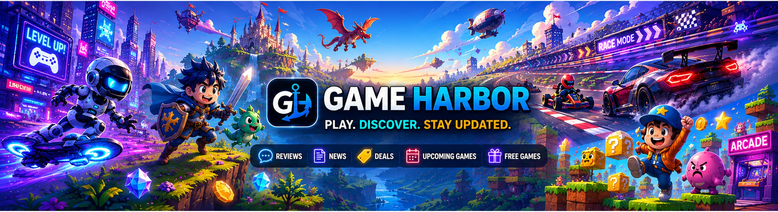 GameHarbor neon arcade banner