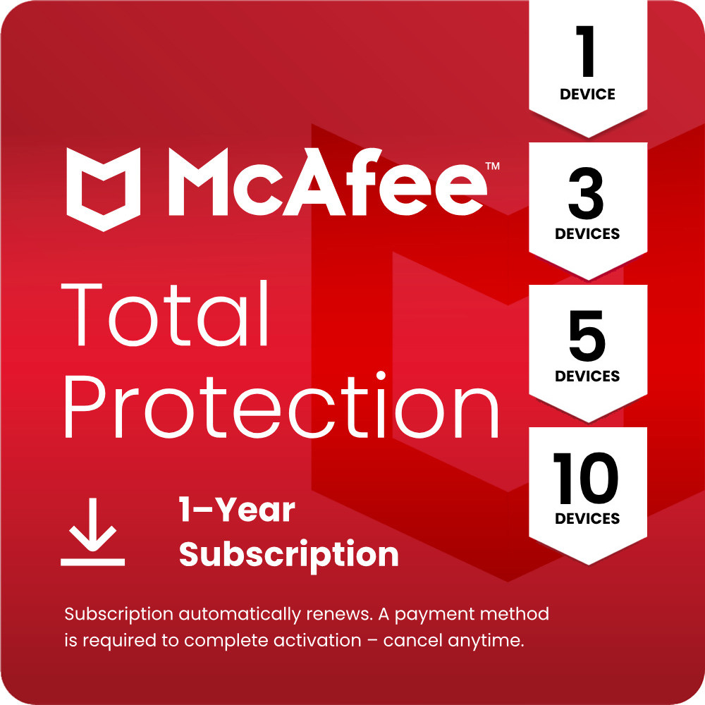 McAfee Total Protection one-year digital subscription for multiple devices